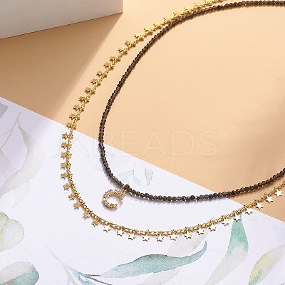 2Pcs 2 Style 304 Stainless Steel Moon & Star Pendant Necklaces Set NJEW-JN04030-1