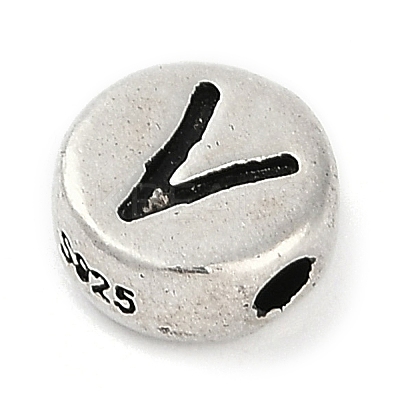 925 Sterling Silver Flat Round with Letter Beads STER-G044-01AS-V-1