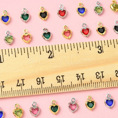 24Pcs 12 Colors Heart Rack Plating Brass Glass Charms KK-FS0001-39-1