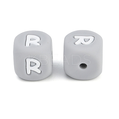 20Pcs Grey Cube Letter Silicone Beads 12x12x12mm Square Dice Alphabet Beads with 2mm Hole Spacer Loose Letter Beads for Bracelet Necklace Jewelry Making JX436R-1