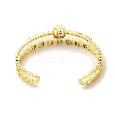Square Glass Open Cuff Bangle with Cubic Zirconia BJEW-A136-02G-1