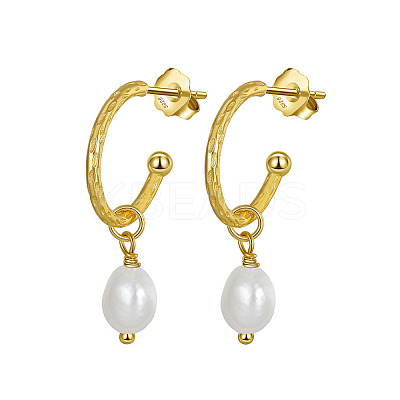 Natural Pearl Dangle Stud Earrings EJEW-P231-30G-1