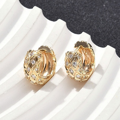 Brass Clear Cubic Zirconia Rhombus Hoop Earrings EJEW-D320-04G-1