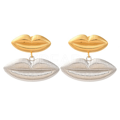 Two Tone Lip 304 Stainless Steel Dangle Stud Earrings EJEW-Z109-02GP-1