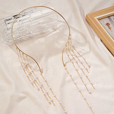 Alloy & Plastic Imitation Pearl Round Beaded Long Tassel Cuff Choker Necklaces for Women FS-WGD3D1C-01-1