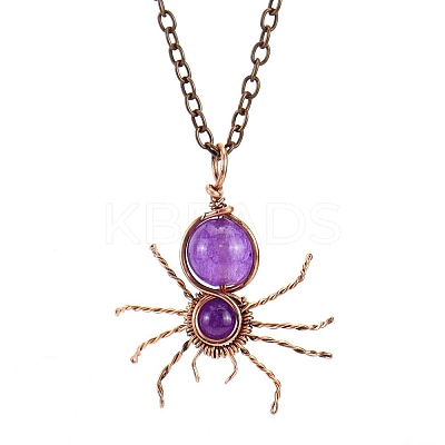 Natural Amethyst Spider Pendant Necklaces PW-WG57689-04-1