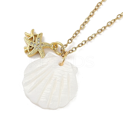 Summer Beach Brass Cubic Zirconia Sea Animal Pendant Necklaces for Women NJEW-B118-03G-05-1