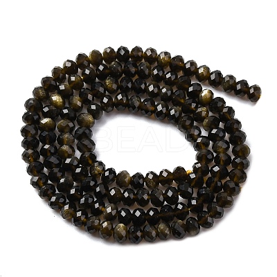 Natural Golden Sheen Obsidian Beads Strands G-G139-B24-01-1