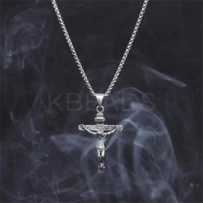 Cross Pendant Necklace with Jesus Crucifix Religious Necklace Sacrosanct Charm Neck Chain Jewelry Gift for Birthday Easter Thanksgiving Day JN1109A-1