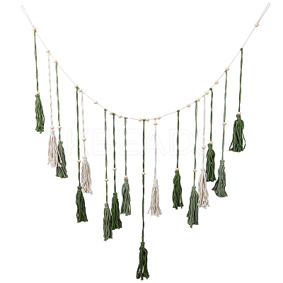 Bohemian Hand-woven Cotton Rope Tassel with Wood Beads Wall Hanging Ornaments FIND-WH20019-136A-01-1