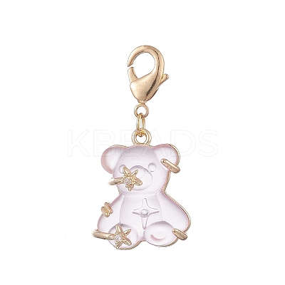 3Pcs Bear Transparent Resin Rhinestone Pendant Decorations HJEW-JM01007-1