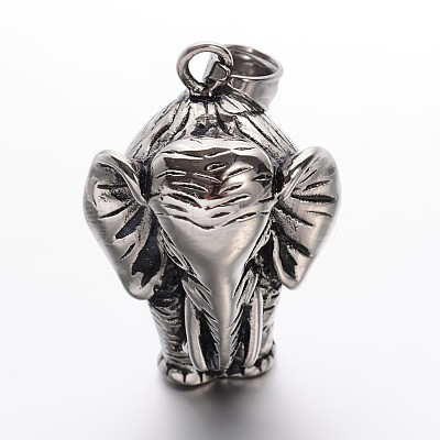 304 Stainless Steel Elephant Pendants STAS-E094-09AS-1