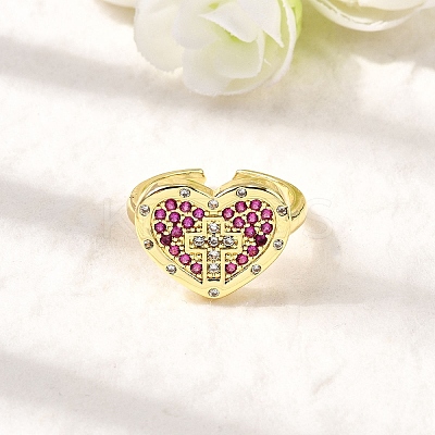 Brass Micro Pave Cubic Zirconia Cuff Rings for Women RJEW-F188-05G-1