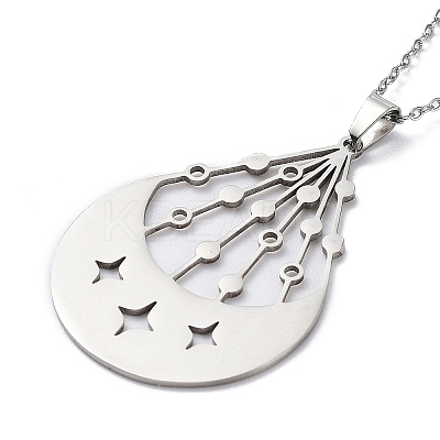 Non-Tarnish 201 Stainless Steel Moon with Star Pendant Necklace with Cable Chains NJEW-Q317-06P-1