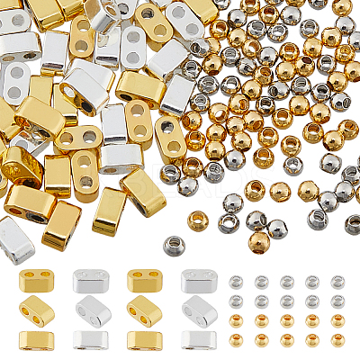 DIY Rectangle & Round Non-magnetic Synthetic Hematite & Brass Beads Jewelry Making Findings Kits DIY-HS0001-09-1