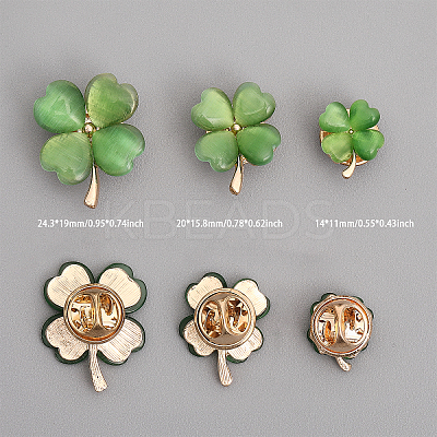 12Pcs 3 Size Green Resin Clover Lapel Pin Brooch JEWB-CA0001-39-1