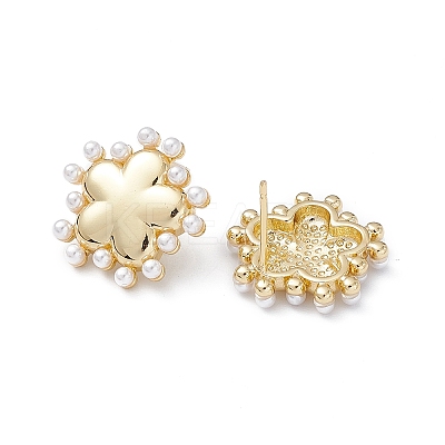 Long-Lasting Plated Brass Stud Earrings with Plastic Pearl for Women EJEW-A088-01G-1
