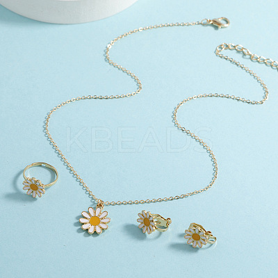 Daisy Alloy Enamel Pendant Necklaces & Earrings & Rings Sets FS-WG99D8E-01-1