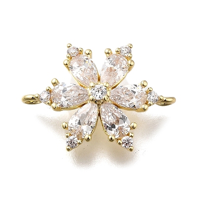 Brass Clear Cubic Zirconia Snowflake Connector Charms LS-KK-Q048-19G-1