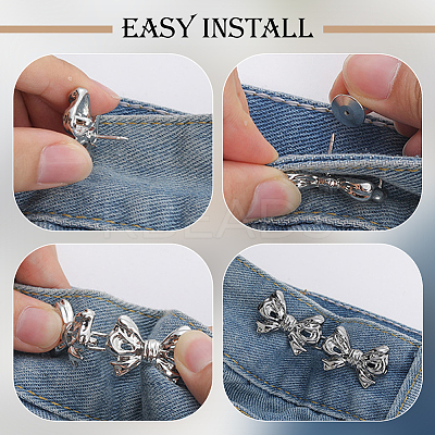 8 Sets 4 Colors Bowknot Shape Alloy Adjustable Jean Button Pins FIND-AN0001-47-1