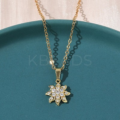 Brass Micro Pave Clear Cubic Zirconia Pendant 304 Stainless Steel Chain Necklaces for Women NJEW-D341-12A-G-1