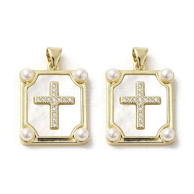 Brass Pave Shell Pendants KK-I708-17D-G-1