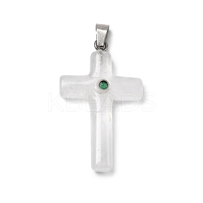 Natural Quartz Crystal Cross Pendants KK-D021-04K-P-1