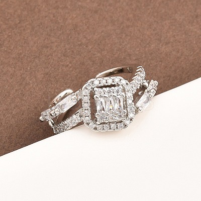 Brass Micro Pave Cubic Zirconia Cuff Rings for Women RJEW-Z113-51P-1