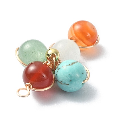 Mixed Gemstone Round Copper Wire Wrapped Pendants PALLOY-TA00042-1