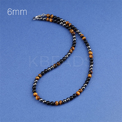 Synthetic Non-magnetic Hematite & Natural Tiger Eye & Obsidian Round Beaded Necklaces for Men LS-YX5918-1-1