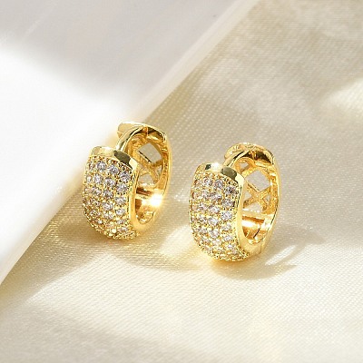 Brass Micro Pave Cubic Zirconia Hoop Earrings LS-EJEW-D311-078G-1