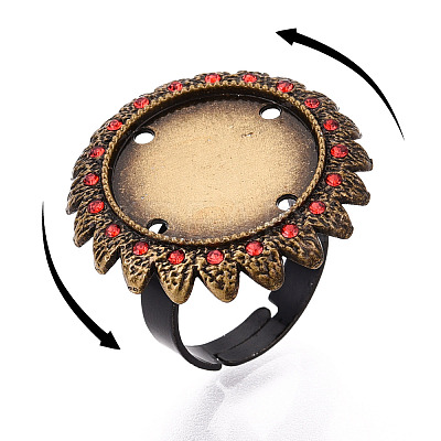 Adjustable Alloy & Iron & Rhinestone Bezel Cup Ring Base with Rotatable Tray MAK-T012-15AB-1