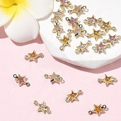 SHEGRACE Brass Pave Cubic Zirconia Star Connector Charms XGRQ2O760-441G-1