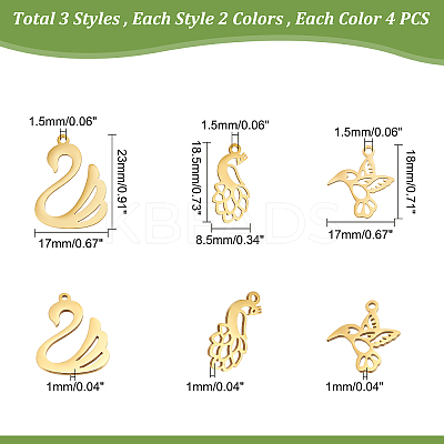 24Pcs 6 Style 201 Stainless Steel Charms STAS-DC0008-61-1