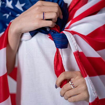 4Pcs 4 Style Independence Day Glass Seed Stretch Finger Rings Set with Brass Star Beaded for Women RJEW-TA00065-1