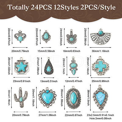 24Pcs 12 Styles Synthetic Turquoise Pendants FIND-TA0001-79-1