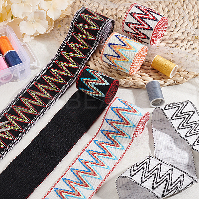 6 Bags 6 Colors 1 Yard Flat Ethnic Style Cotton Ribbons with Wave Pattern OCOR-BC0006-40-1