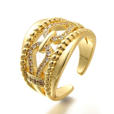 Rack Plating Brass Micro Pave Clear Cubic Zirconia Cuff Finger Rings for Women RJEW-M028-30G-03-1