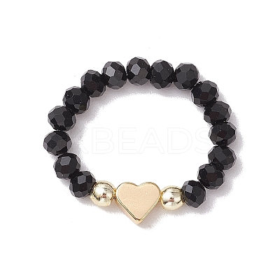 Glass & Brass Beaded Stretch Rings for Women RJEW-JR00858-01-1