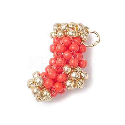 Christmas Handmade Glass Seed Beaded Christmas Stocking Charms PALLOY-MZ01069-02-1