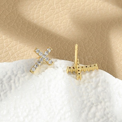 Brass Micro Pave Clear Cubic Zirconia Stud Earrings EJEW-R016-26G-18-1