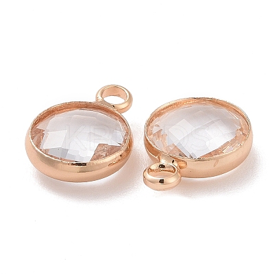 Golden Tone Brass Glass Flat Round Charms GLAA-M003-A-21G-1