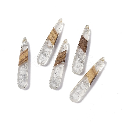 Transparent Resin & Walnut Wood Pendants RESI-M027-12F-1