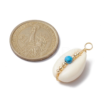 7Pcs Natural Cowrie Shell Copper Wire Wrapped Pendants PALLOY-JF02278-1