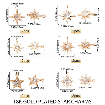 12Pcs 6 Styke Long-Lasting Plated Brass Micro Pave Clear Cubic Zirconia Charms KK-BBC0001-62-1