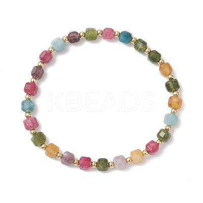 Natural Gemstone Cube & Stainless Steel Beads Stretch Bracelets for Women BJEW-JB13348-1