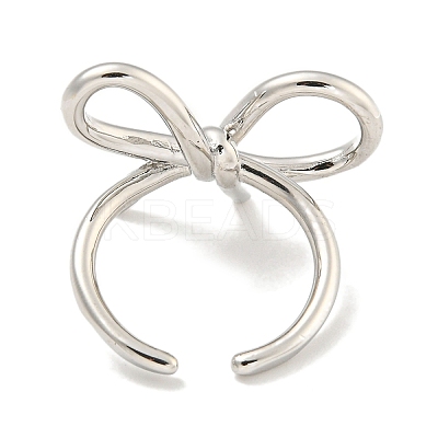 Rack Plating Brass Bowknot Open Cuff Rings for Women RJEW-F162-09P-1