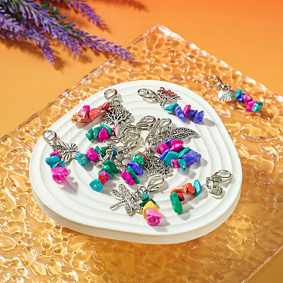 Dyed Synthetic Turquoise Chip Beaded Pendant Decorations HJEW-TAC0030-1