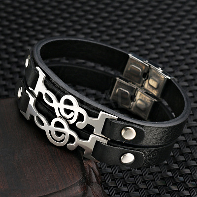 304 Stainless Steel Musical Note Link Bracelet MUSI-PW0001-34-1