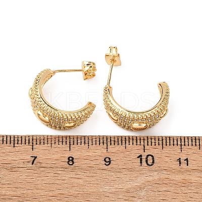 Brass Micro Pave Clear Cubic Zirconia C-Shaped with Oval Stud Earrings EJEW-B153-17G-01-1